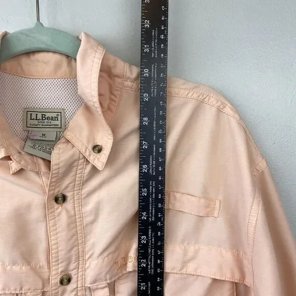 LL Bean Shirt Mens Medium Peach Lightweight Nylon Outdoor Fishing Vented Pockets - Picture 8 of 10